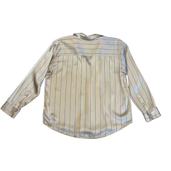 302. DONNI The Silk Pinstripe Shirt  Sand-Pinstripe $434 EUC Medium - Picture 6 of 6